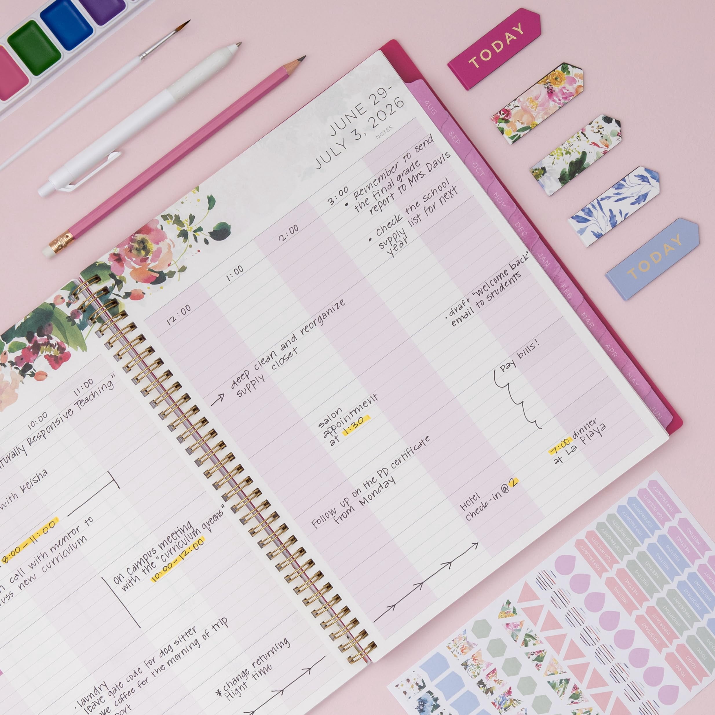 Blue Sky Kelly Ventura 2026-2027 Weekly and Monthly Academic Year Teacher Lesson Planner Calendar, July 2026 - June 2027, 8.5" x 11", Magnetic & Snap In Book Marks, Stickers, Summertime Brights