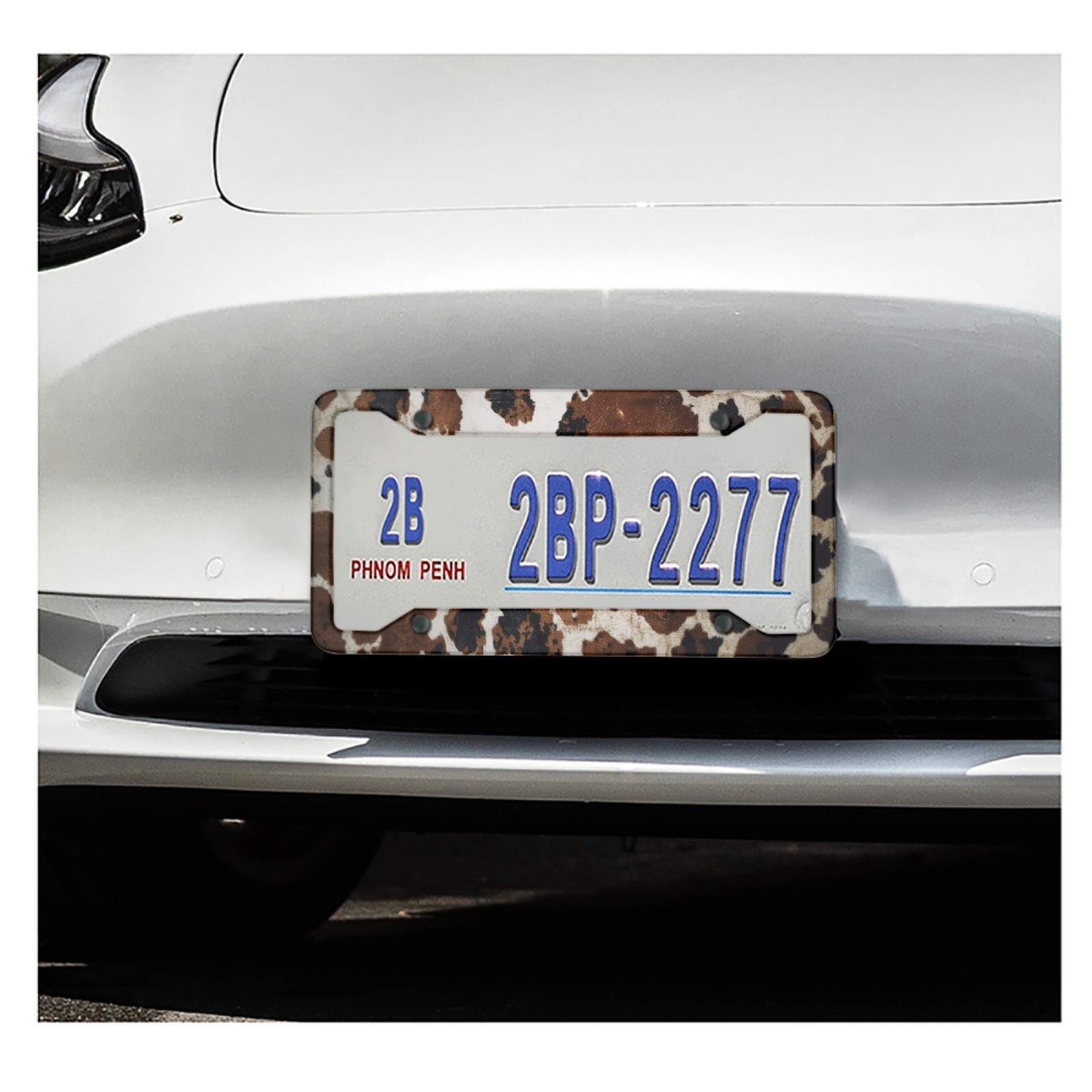 Renewold Brown Black Cow Print Aluminum Car Licenses Plate Frame Tag for Women Men Novelty Metal Automotive License Plate Frames, 2 Pack