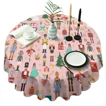 Pink Christmas Nutcracker Pattern Round Tablecloth 60"x60",Wrinkle Wipeable Table Cloth for Kitchen Dining Room Picnic Patio Party
