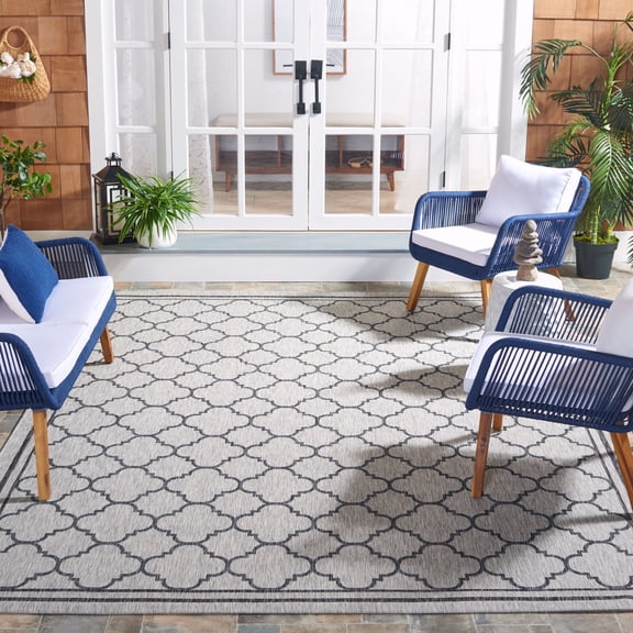 SAFAVIEH Courtyard Claudia Geometric Indoor/Outdoor Area Rug, Light Grey/Black, 6'7" x 6'7" Square