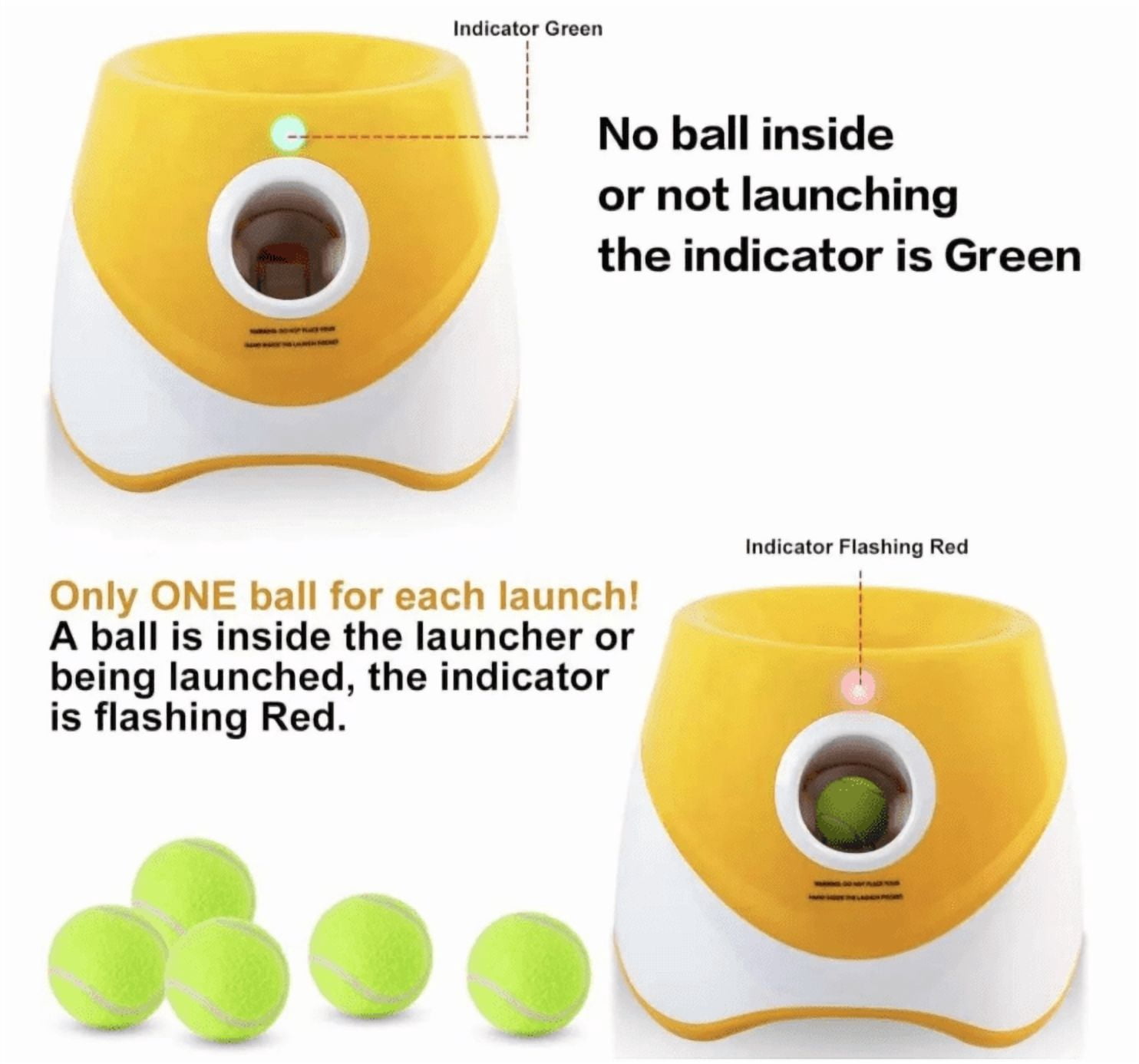Automatic Dog Ball Launcher with 3 Distance Settings, Includes 3 Mini Tennis Balls(2lnches), Interactive Indoor Outdoor Dog Toy, ultiple Color Options, Green