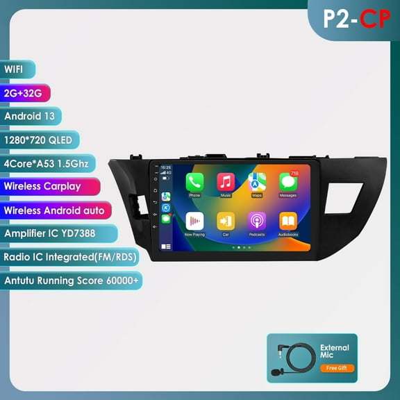 Bluetooth Android 13.0 Wifi 2 32GB Wireless Carplay Car Stereo Radio Head Unit GPS Navigation Player For Toyota Corolla 2014 2015 2016