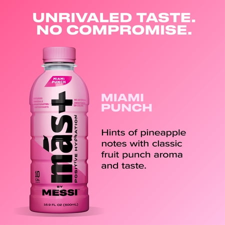MÁS+ BY MESSI MAS+ BY MESSI HYDRATION SPORTS DRINK MIAMI PUNCH, 16.9 FL OZ BOTTLE