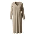 thumbnail image 7 of Lopecy-Sta Dresses for Women V-Neck Midi Shift Dress for Fall Loose Waist Casual Daily Wear, 7 of 7