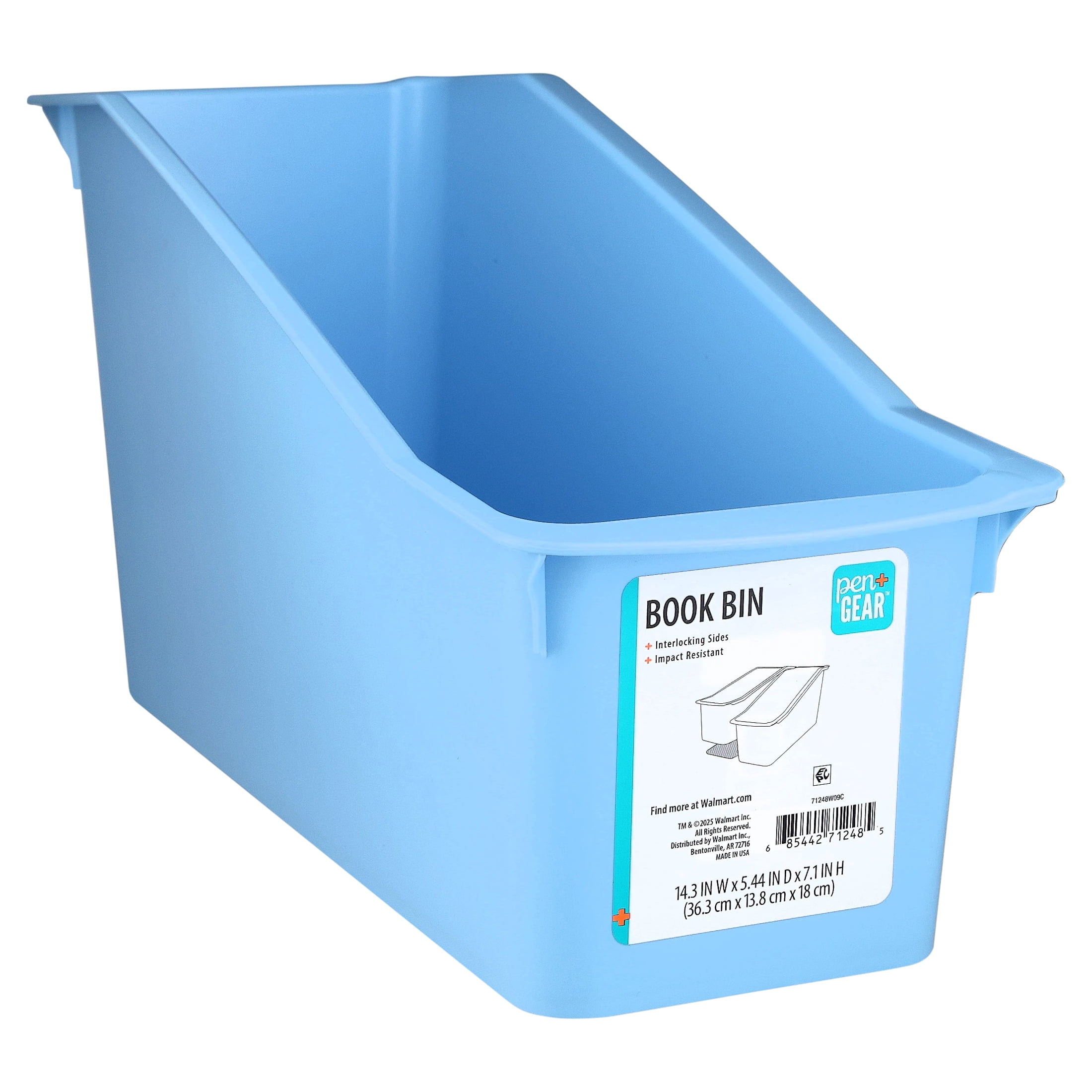 Pen+Gear Book Bin, 14.3 x 5.44 x 7.1 in, Victory Blue
