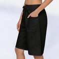 thumbnail image 7 of Womens Elastic Waist Drawstring High Waisted Bermuda Shorts Front Pockets Loose Fit Knee Length Wide Leg Capris Summer Casual Vacation Lounge Wear Bottoms , #01 Black, L, 7 of 7