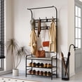 thumbnail image 3 of Coat Rack, Hall Tree with Shoe Bench, Steel Frame, Entryway Bench Coat Rack with a Hanging Rod, 3-Tier Shelf and 8 Hooks for Entryway, 3 of 8