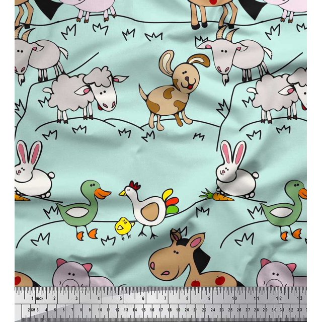 Soimoi Silk Fabric Bird & Animals Cartoon Decor Fabric Printed Yard 42 Inch Wide