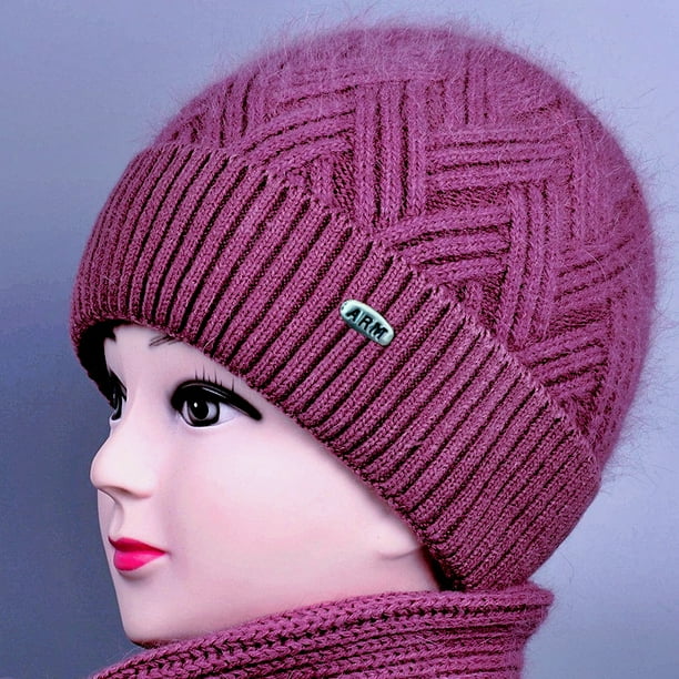 Gorro de invierno para mujeres de mediana edad y mayores, gorro de algodón cálido con forro polar para abuela, gorro de punto con protección para los oídos para madres, gorro de lana para señoras