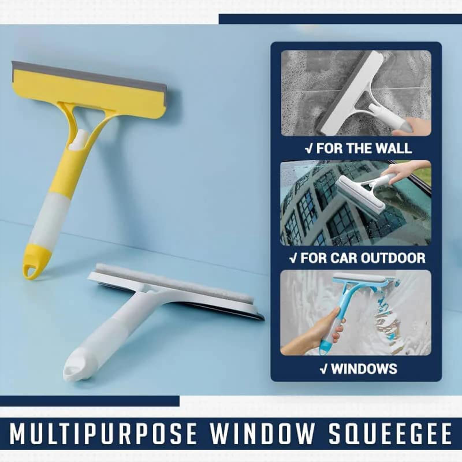 3-in-1 Spray Squeegee Cleaner Tool With Bottle - Adjustable Nozzle, Streak-Free For Car Windows, Home Glass, Shower Doors (White)