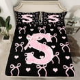thumbnail image 2 of Feelyou Pink Initial Letter Queen Sheet Sets, Monogrammed S Flat Sheet, Princess Bowknot Queen Fitted Sheet, Microfiber Room Decoration, 4pcs, 2 of 7