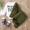 thumbnail image 3 of Mikrdoo Newborn Boys Outfits 3 Months Baby Boys "Mama's BOY" Print Splice Romper 6 Months Boys Elastic Ripped Pants 2Pcs Clothes Set Green, 3 of 9