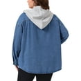 thumbnail image 3 of Agnes Orinda Women's Plus Size Denim Shacket Jacket Color Block Hooded Button Down Long Sleeve Jeans Shirt Jackets with Pockets 2X Blue, 3 of 5