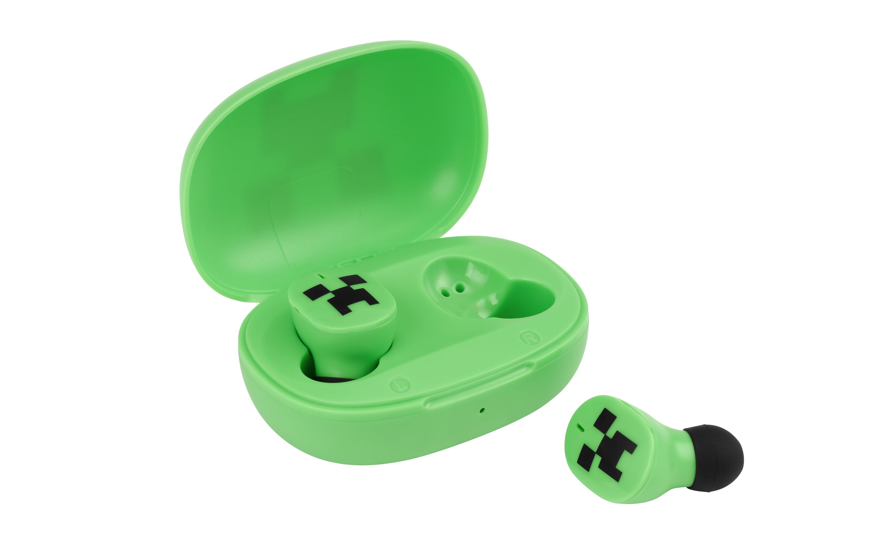 eKids Minecraft Bluetooth Earbuds with Microphone, Wireless Earbuds with Charging Case - Green