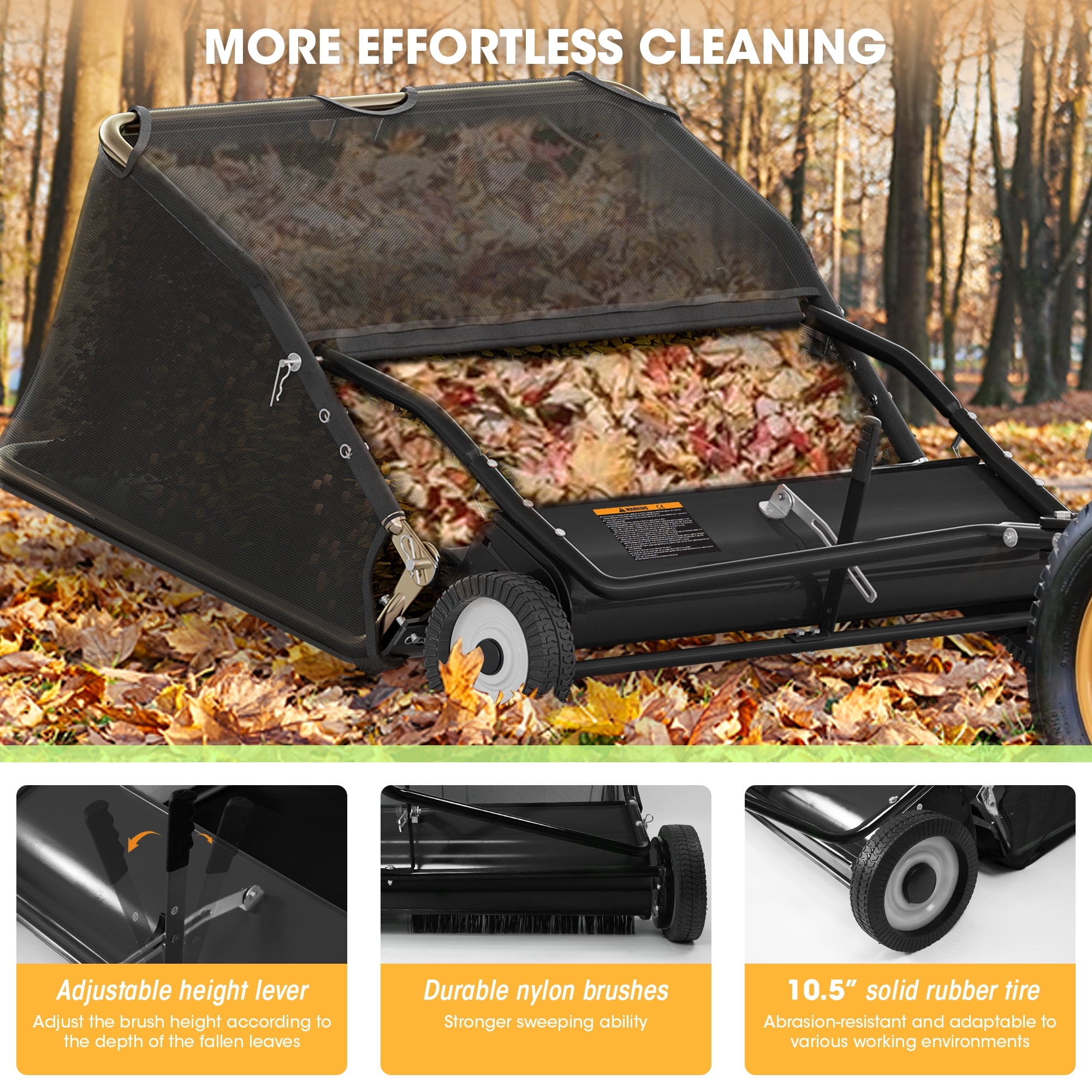 42" Tow Behind Lawn Sweeper Leaf Collector Sweeper for Lawn 18.55 Cu. ft Capacity,Black