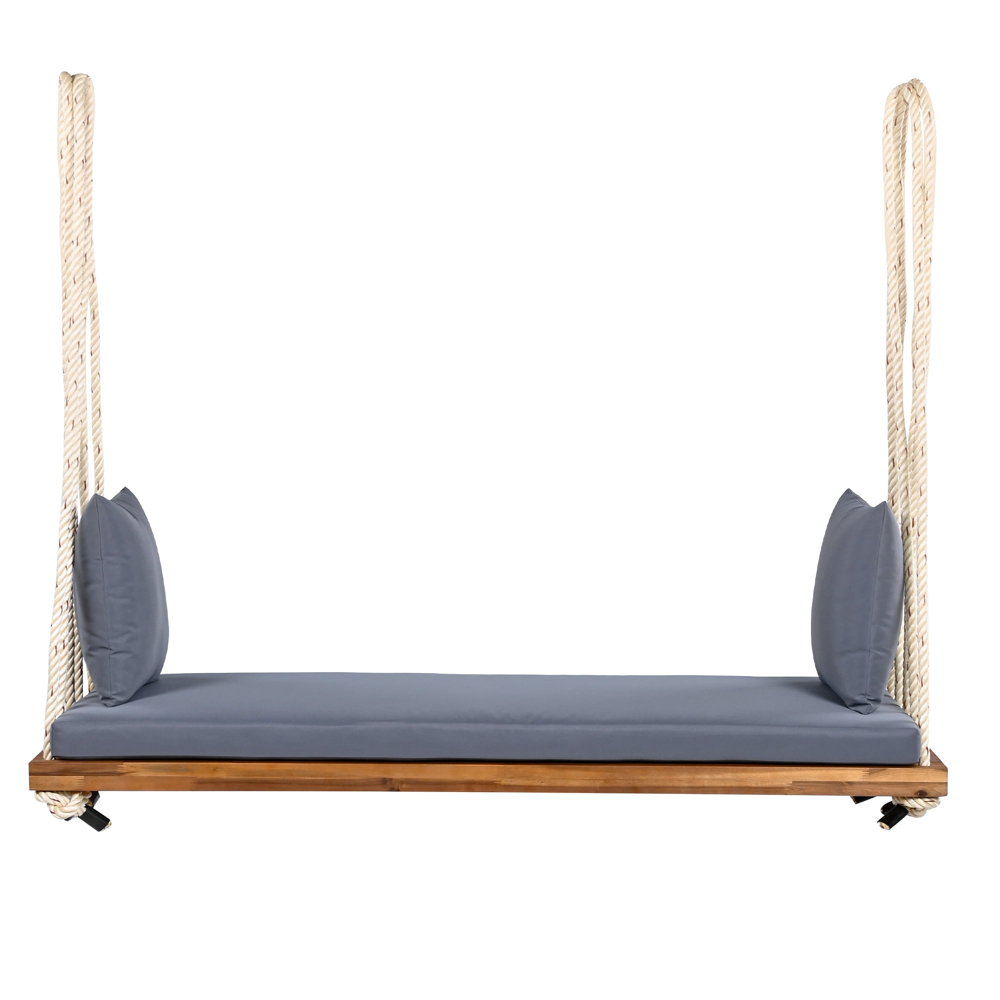 Euroco Acacia Wood Swing Chair with Hemp Rope Suspension, 400lbs Capacity, Comfortable Cushioned Seat, Easy Setup, Multiple Colors