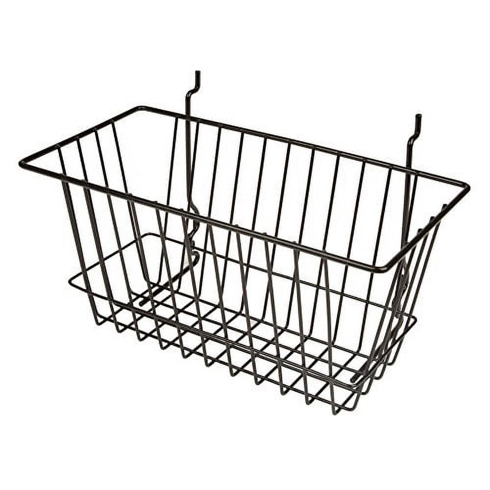 Econoco - Black Multi-Fit Narrow Wire Basket for Slatwall, Pegboard or Gridwall (Set of 6) Metal Semi-Gloss Basket, Black