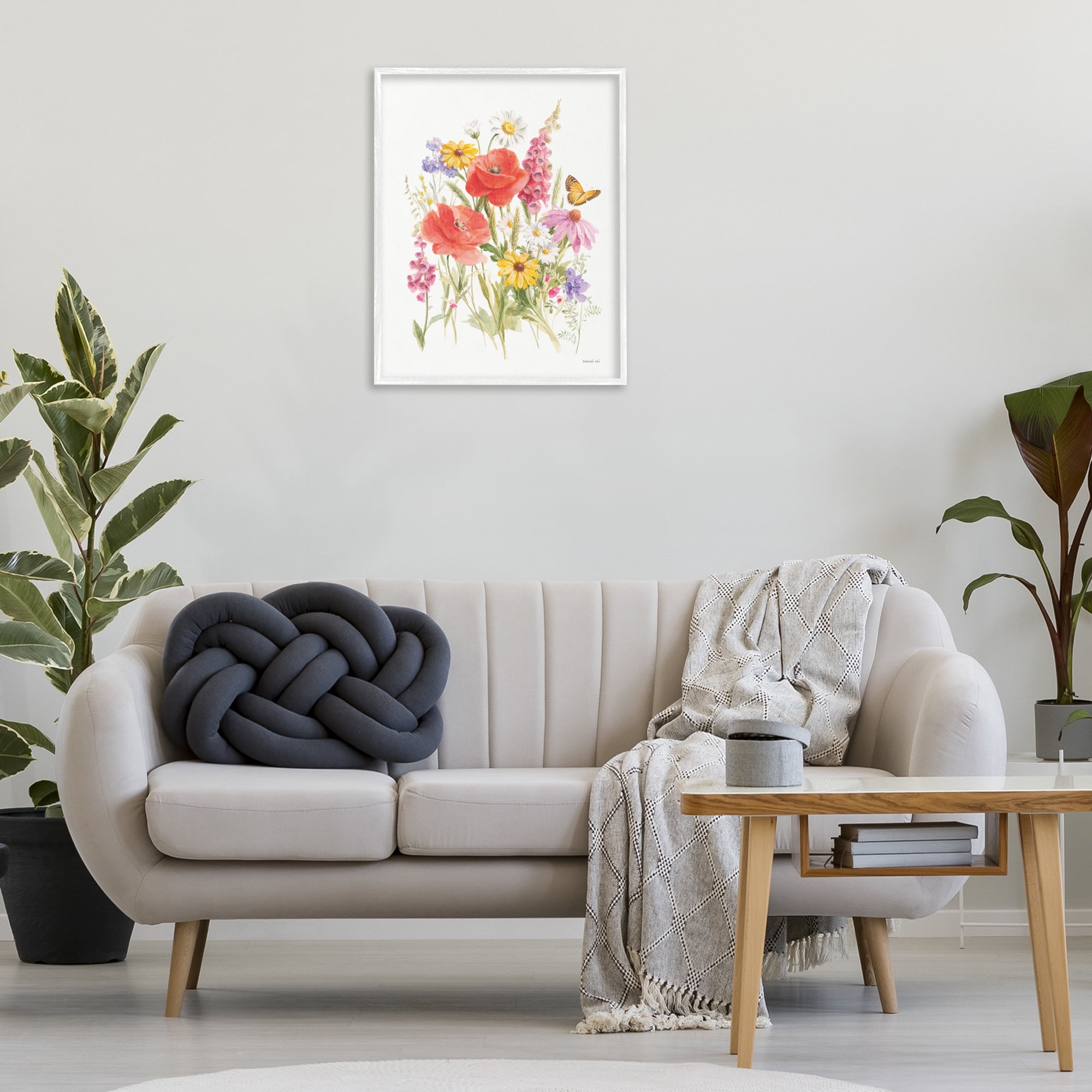 Stupell Industries Bright Flowers & Butterfly Botanical & Floral Painting White Framed Art Print Wall Art, 24 x 30