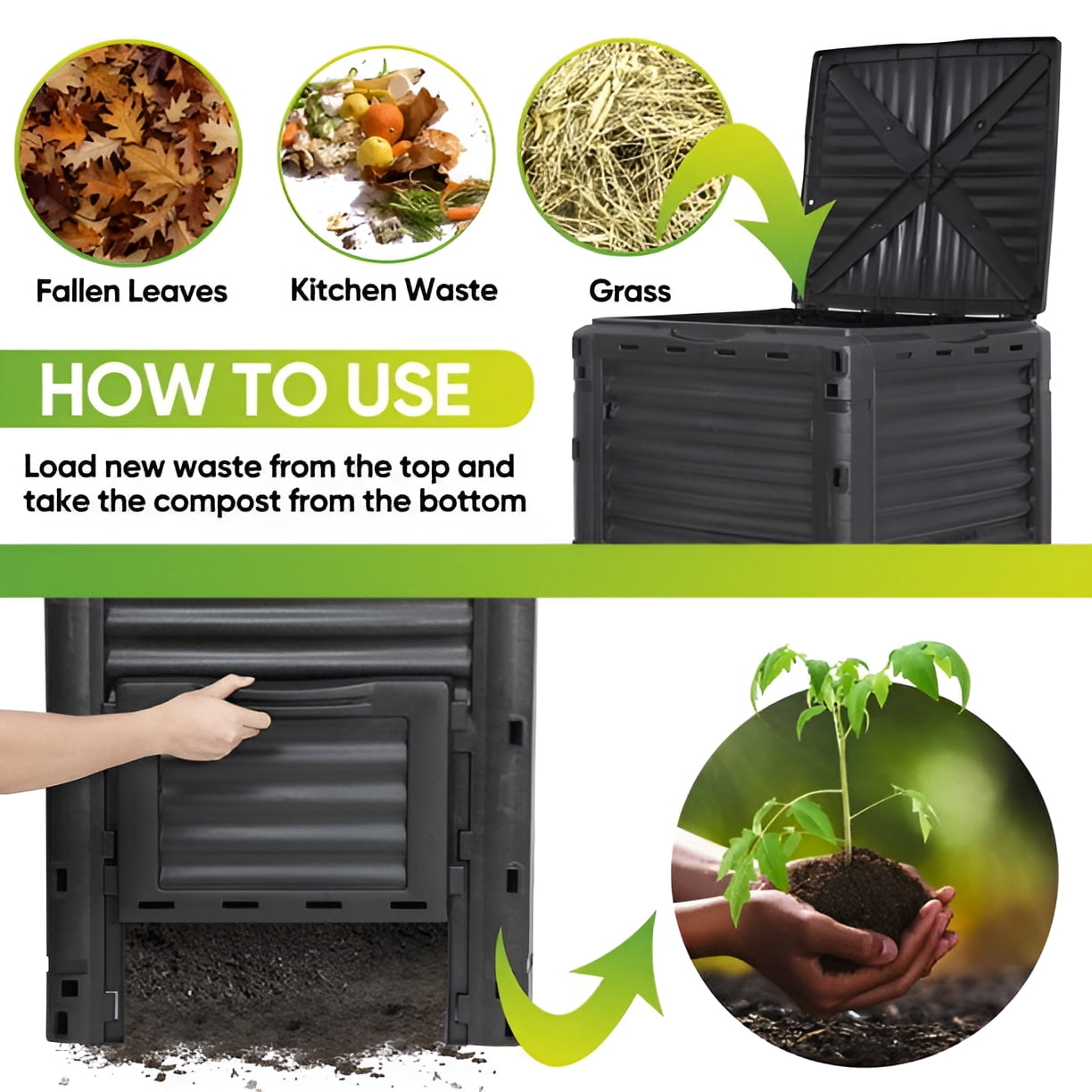 ZENSTYLE 80 Gal Garden Compost Bin with Fast Soil