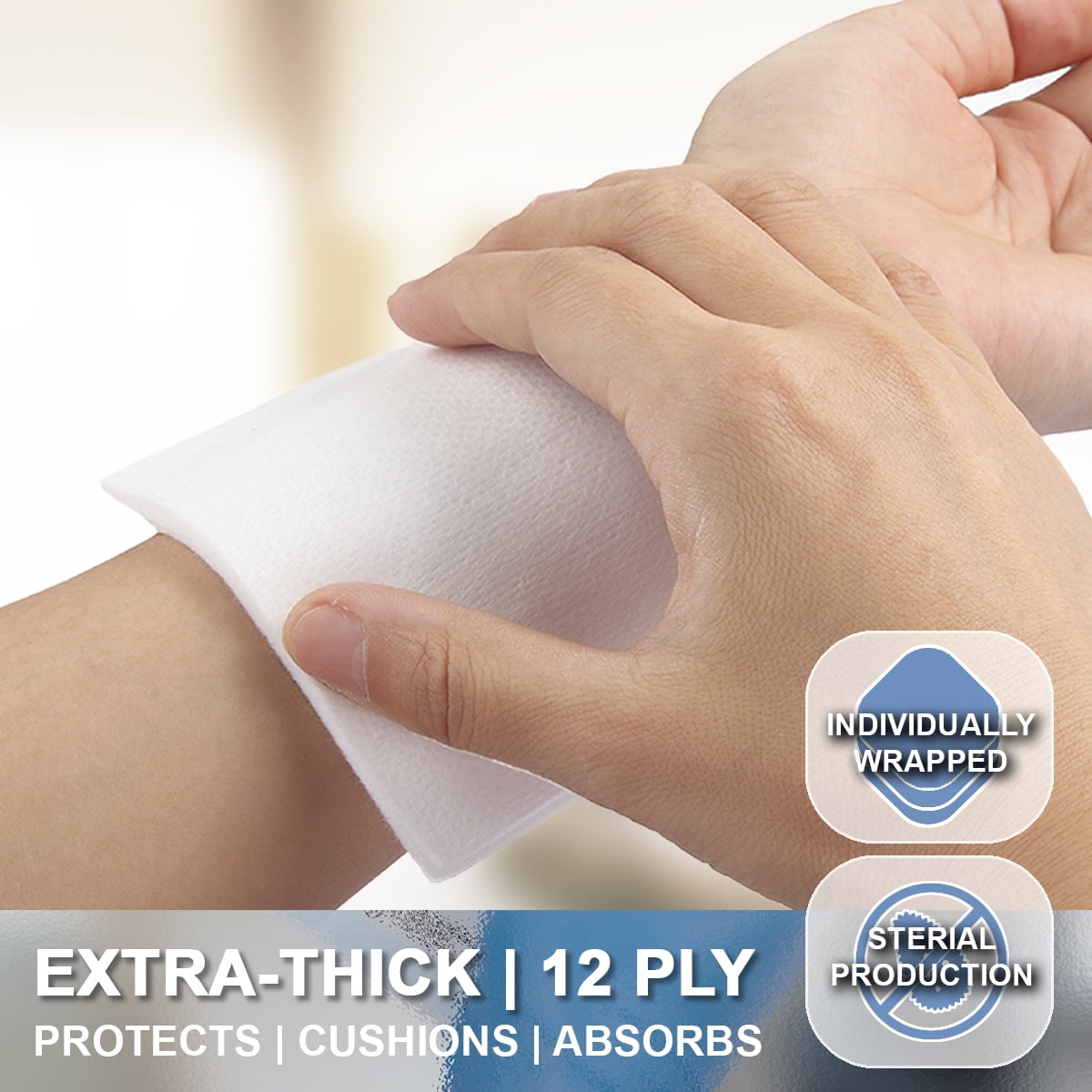 EVERLIT [Extra-Thick] 4''x4'' Sterile Gauze Pad 12-Ply, 150 Pack, Individual Wrapped, Ultra Absorbent Large Non-Woven Medical Gauze Sponges for Wound Care Home First Aid Kit