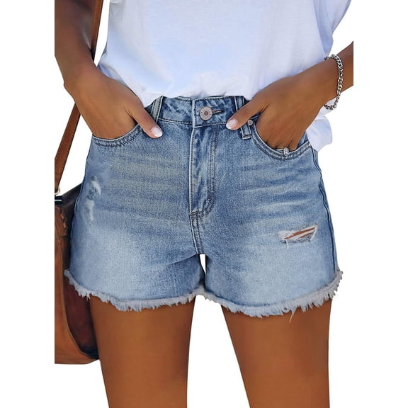 SOMER Women's Jean Shorts Mid Waisted Stretchy Ripped Denim Jean Casual Summer Shorts with Pockets