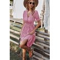 thumbnail image 2 of Vestido camisero para mujer, sin mangas, cuello en V, vestido midi a rayas, plisado, con volantes, vestido casual con botón Xishao Moderno, 2 of 6