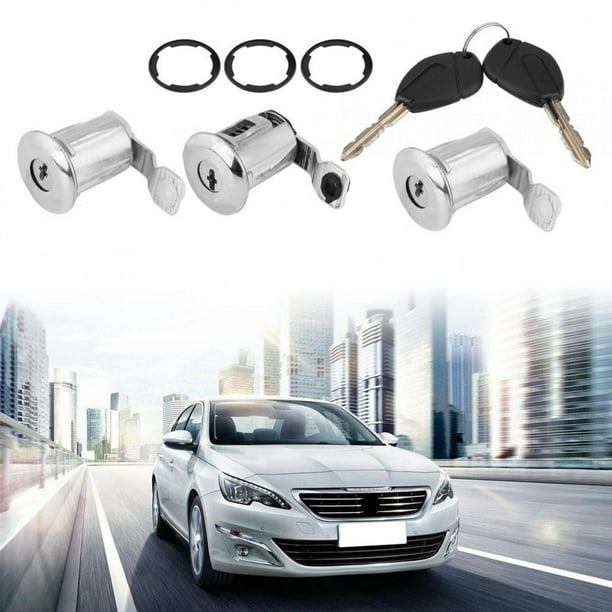 252522 Juego de barril de cerradura de puerta de coche con llaves para Peugeot Part_ner Citroen Berlingo Xsara Side & Right Passenger Side RH Juego de llaves de cilindro 3 lock cylinder Khall QC09271-01