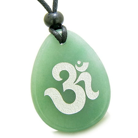 Green Rutilated Quartz Necklace - Amulet Ancient OM Tibetan Symbol Magic Green Quartz Pendant Necklace