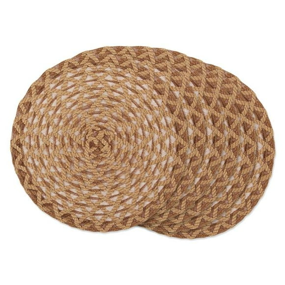 Design Imports CAMZ12884 15 in. Woven Polyester Round Placemat&#44; Natural Dahlia - Set of 6