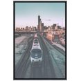 thumbnail image 3 of PixonSign Framed Canvas Print Wall Art Long Train and City Horizon Places Cityscape Photography Modern Art Bohemian Scenic Colorful Multicolor Ultra for Living Room, Bedroom, Office - 24"x36" Black, 3 of 5