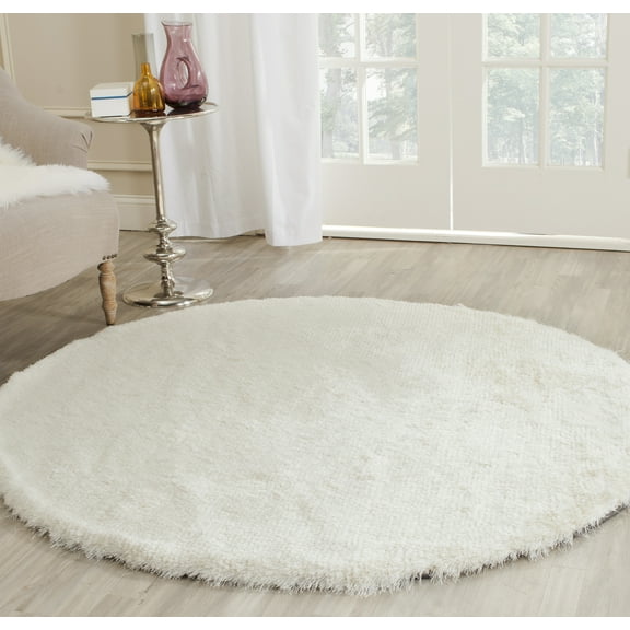 SAFAVIEH Paris Darwin Plush Polyester Shag Area Rug, Ivory, 5' x 5' Round
