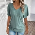 thumbnail image 4 of Besolor Summer Tunic Tops for Women V Neck Short Sleeve Eyelet Shirts Casual Going out Dressy Blouses, 4 of 5