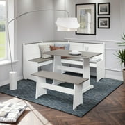 Linon Ardmore Wood Breakfast Nook Dining Set in White and Gray