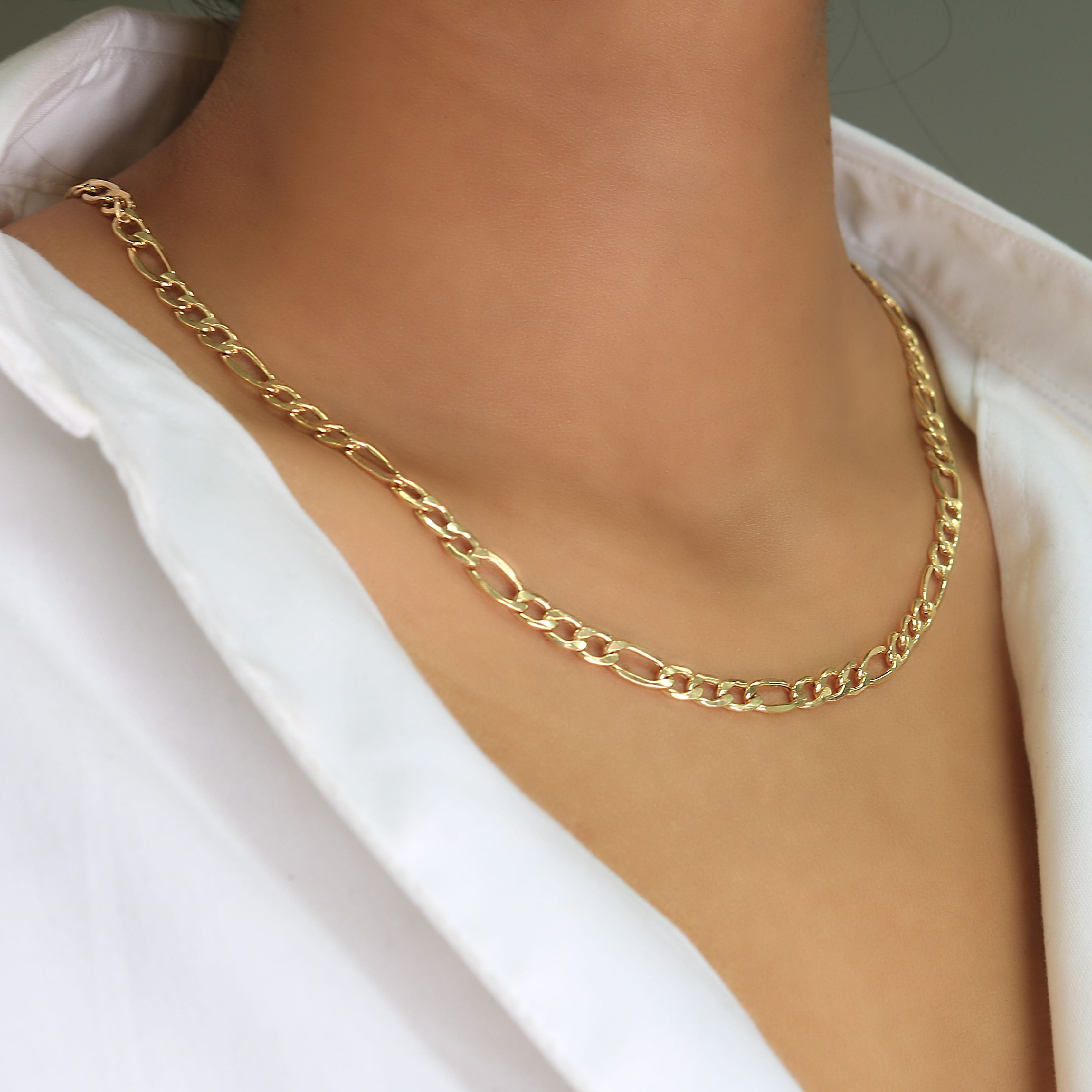 Nuragold 14k Real Yellow Gold Figaro Link 4.5mm Chain Necklace (16"-30") Italian Jewelry for Men & Women