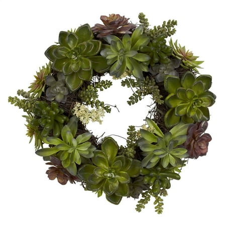 Nearly Natural 20" Succulent Wreath - Green