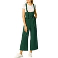 thumbnail image 3 of MODA NOVA Juniors Button Front High Waist Belted Straight Fit Overall Jumpsuit Dark Green XS, 3 of 7