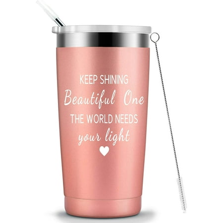 

Keep Shining Beautiful One The World Needs Your Light - Funny Inspirational Birthday Gifts for Women Her Friends Sisters Coworkers Daughter Gifts - Insulated Tumbler 20 oz Rose Gold