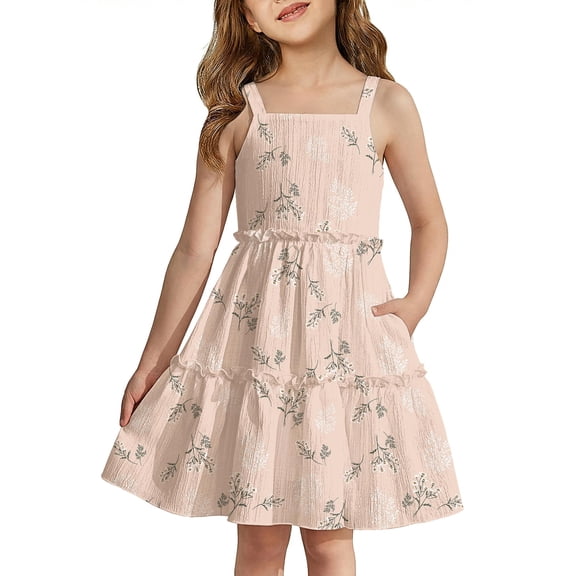 Arshiner Girls Spaghetti Strap Dress Toddler Summer Dresses Kids Beach Casual Sundresses with Pockets