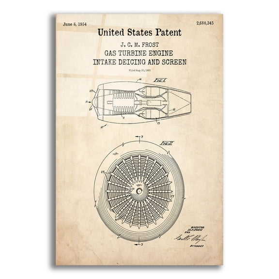 Epic Art 'Gas Turbine Engine Blueprint Patent Parchment,' Acrylic Glass Wall Art, 12"x16"