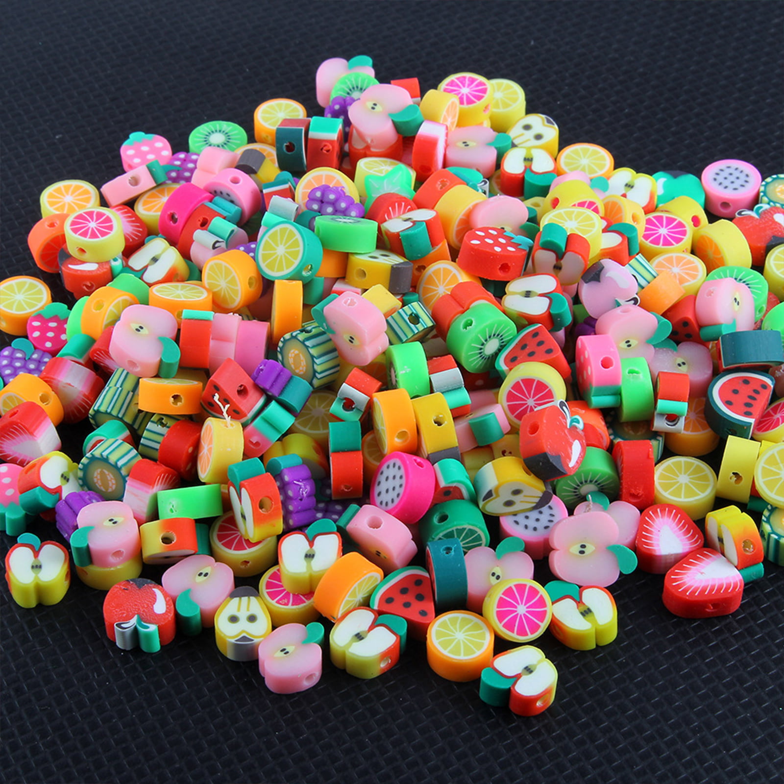 Vin Beauty 100 Pieces Cute Fruit Polymer Clay Beads, Assorted Style Fun  Fruit Beads Mixed Spacer Clay Charm Beads for DIY Necklace Earrings  Bracelet