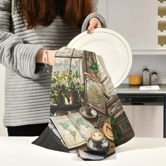 BZSMCE Kitchen Towels Creative Coffee and Chocolate Cake Pattern Durable Kitchen Towel