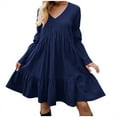thumbnail image 2 of Chbgutlmr Ruffled Dresses for Women Long Sleeve V Neck Knee Length Dress Casual Summer Flowy A-Line Dress, 2 of 5