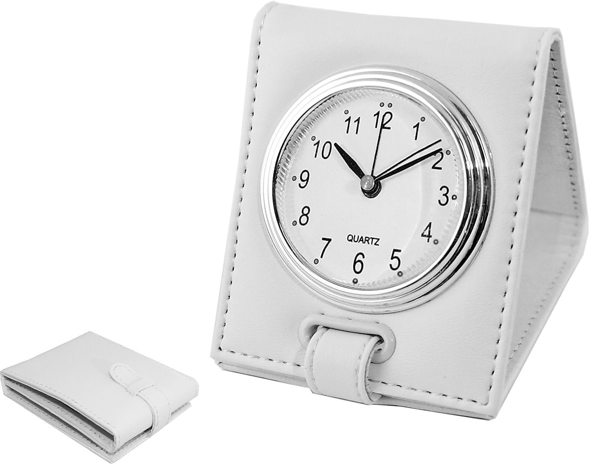 Natico Faux Leather Folding Alarm Clock White 101223W