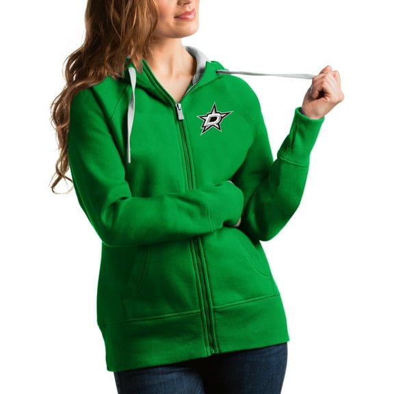 Women's Antigua Kelly Green Dallas Stars Victory Full-Zip Hoodie