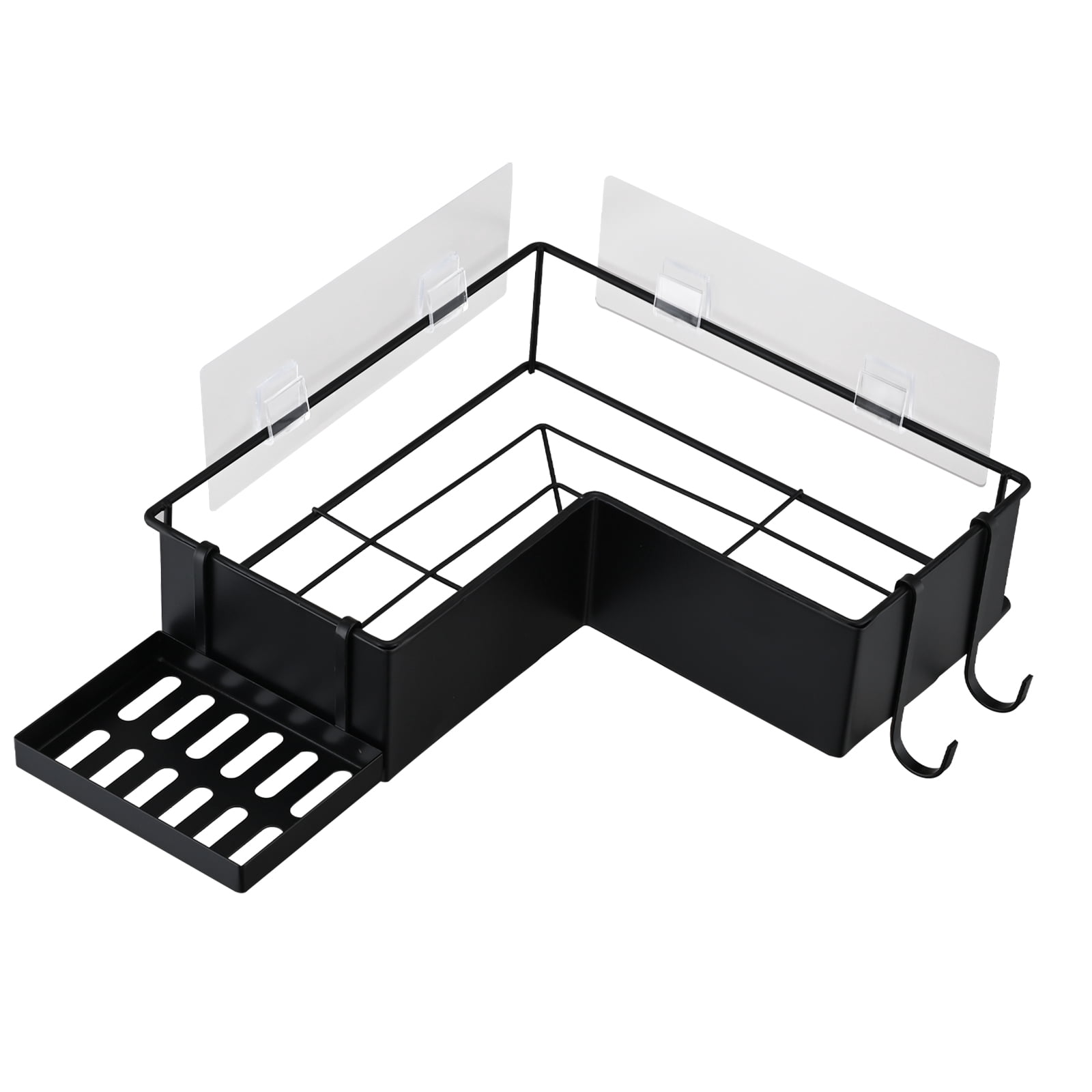 2 Pack Drill-Free Adhesive Corner Shower Caddy Organizer with Soap Holder and 4 Hooks