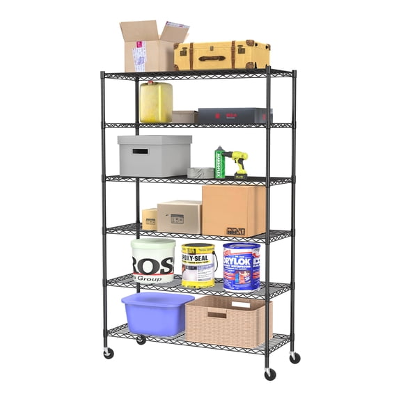 Hale Indoor 6-Tier Metal Black NSF Certified Commercial Height Adjustable Shelf with Wheels for Storage