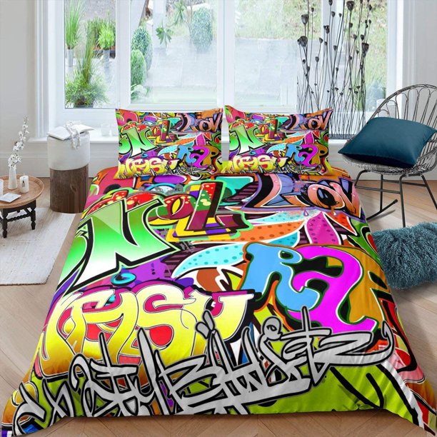 Hop Funda Nórdica Juvenil Graffiti Pared Juego de Cama para Niños Niñas Adolescentes