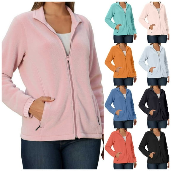 Gyexs Womens Lightweight Full Zip Soft Polar Jacket Outdoor Recreation Coat with Zipper Pockets, Beige, Size XL