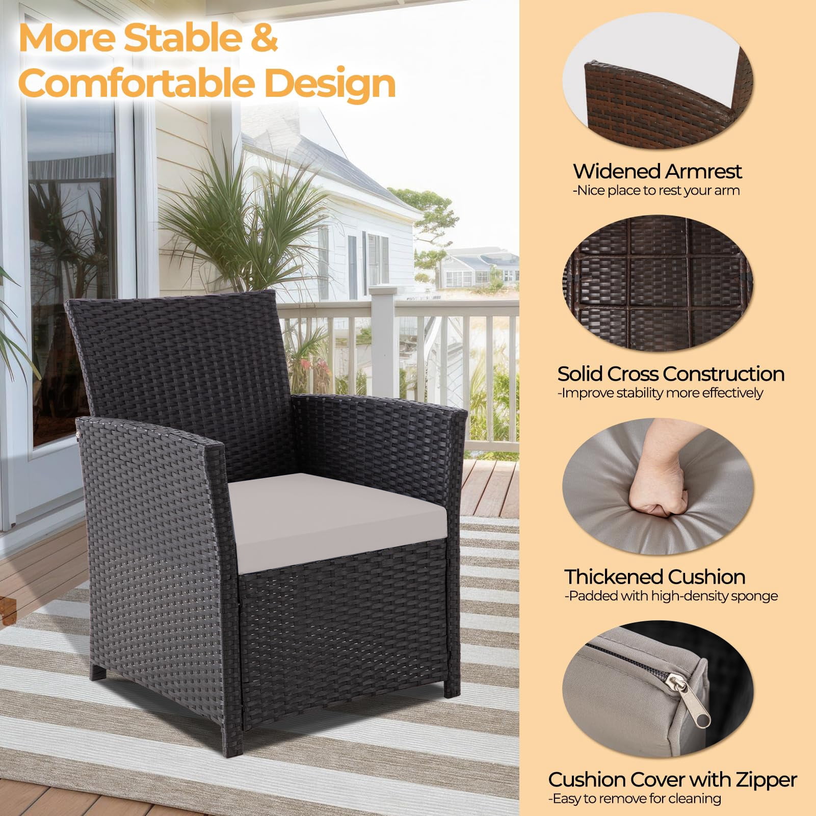 FHFO 4 Piece Patio Furniture Set,Outdoor Wicker Conversation Sets,Rattan Sectional Sofa w/Coffee Table,Seat Cushions for Backyard Porch Garden Poolside - Black Wicker/Gray Cushions