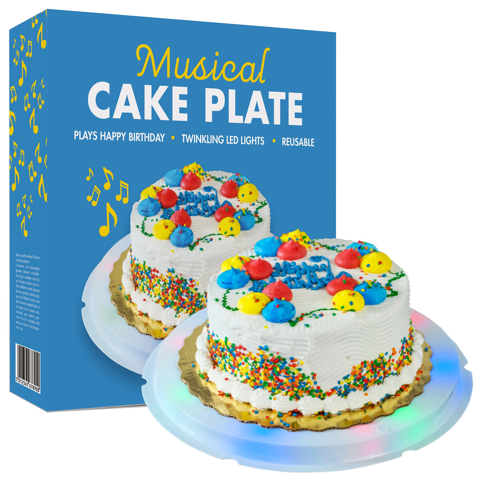 Musical Cake Plate Cake Stand Plays Happy Birthday Song with LED Lights 12  Inch Large White Plastic Platter Fits Up to 10.5 Inch Round Cake or Pie  AAA Battery